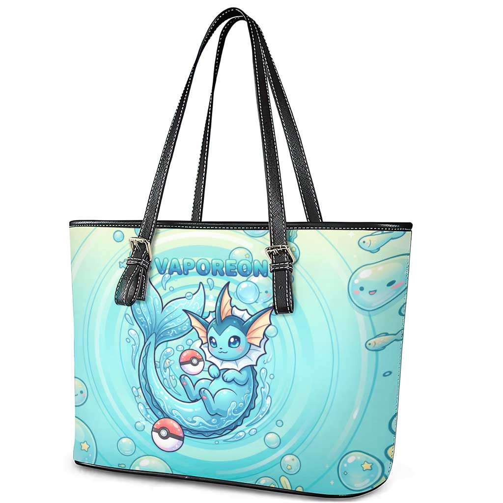 Vaporeon Leather Tote Bag Dreamy Ocean Bubble Fantasy Art