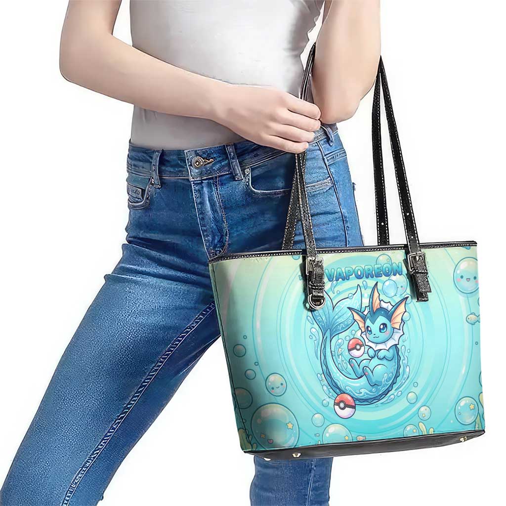 Vaporeon Leather Tote Bag Dreamy Ocean Bubble Fantasy Art