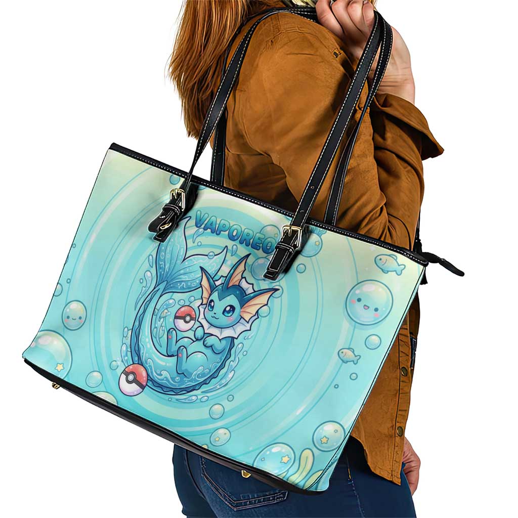 Vaporeon Leather Tote Bag Dreamy Ocean Bubble Fantasy Art