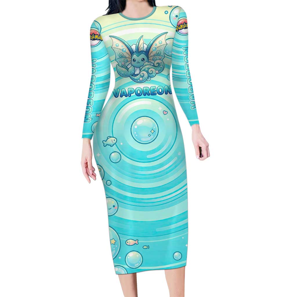Vaporeon Long Sleeve Bodycon Dress Dreamy Ocean Bubble Fantasy Art