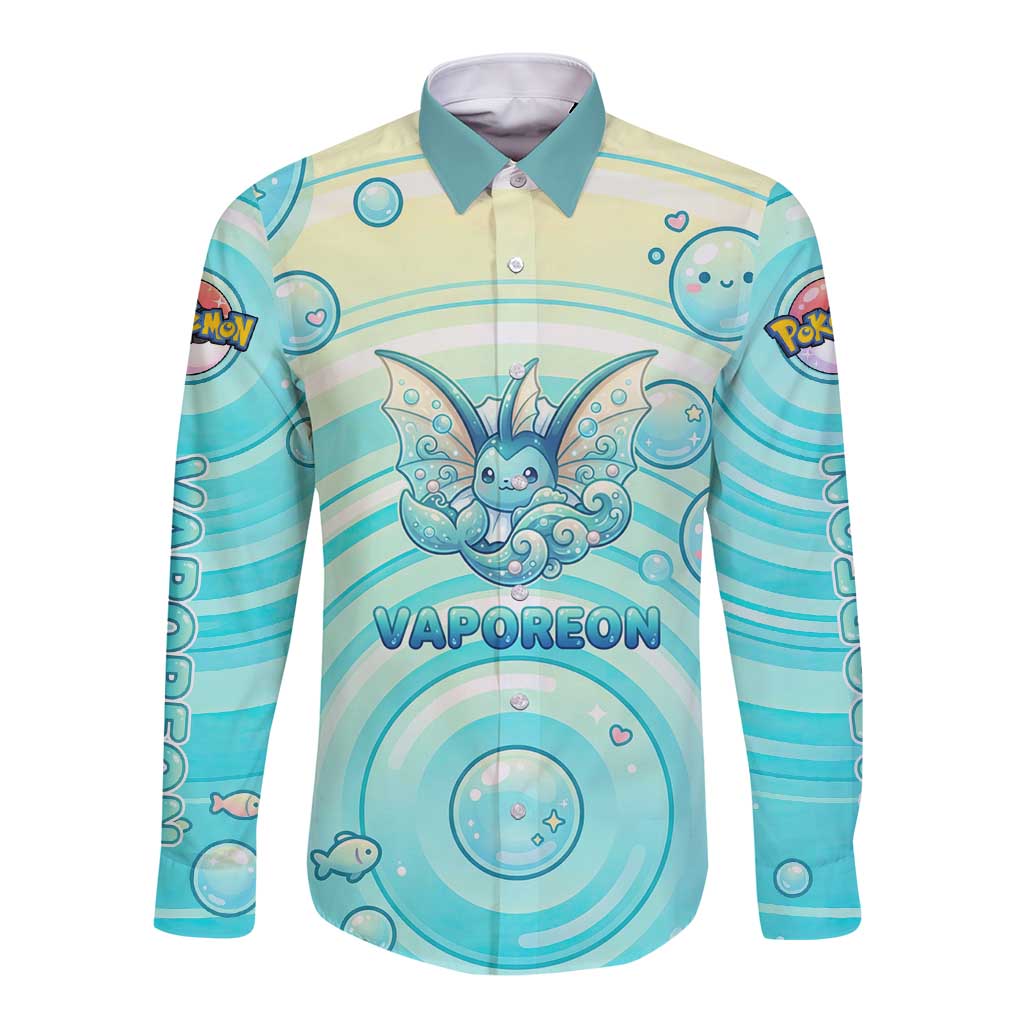 Vaporeon Long Sleeve Button Shirt Dreamy Ocean Bubble Fantasy Art