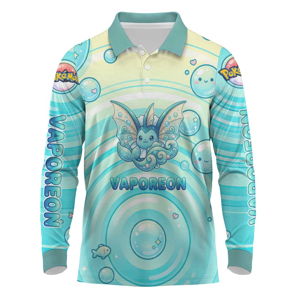 Vaporeon Long Sleeve Polo Shirt Dreamy Ocean Bubble Fantasy Art