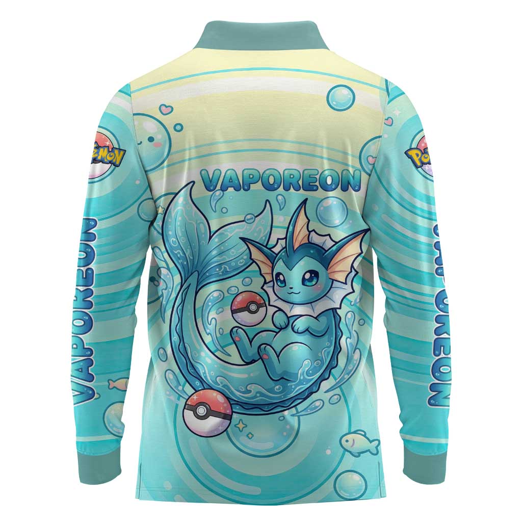 Vaporeon Long Sleeve Polo Shirt Dreamy Ocean Bubble Fantasy Art