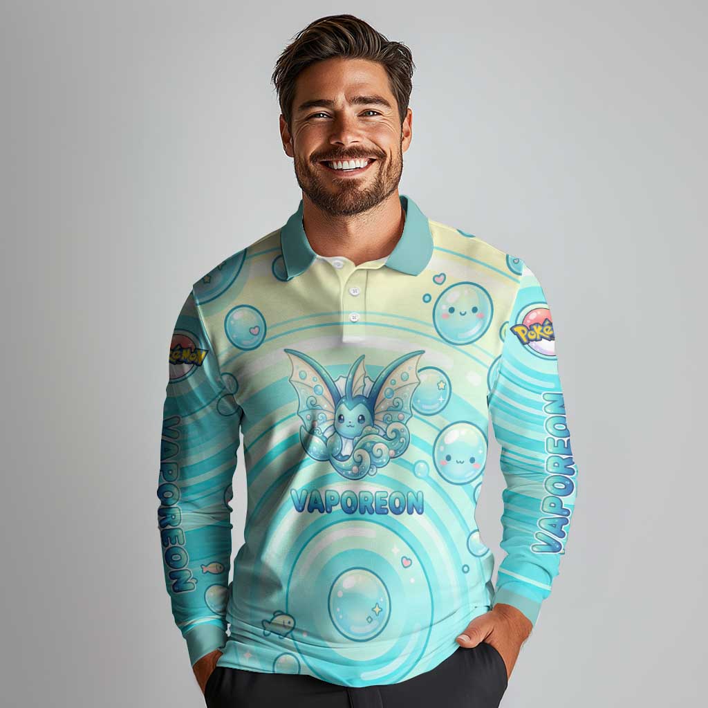 Vaporeon Long Sleeve Polo Shirt Dreamy Ocean Bubble Fantasy Art
