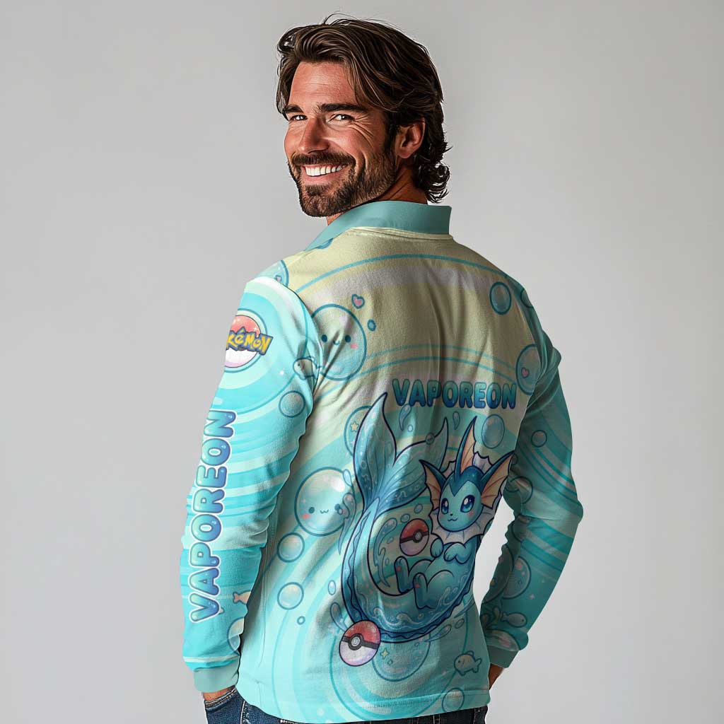 Vaporeon Long Sleeve Polo Shirt Dreamy Ocean Bubble Fantasy Art