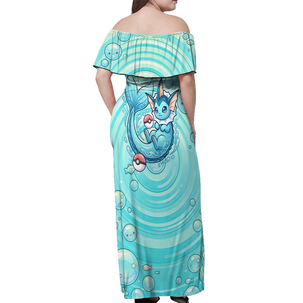Vaporeon Off Shoulder Maxi Dress Dreamy Ocean Bubble Fantasy Art