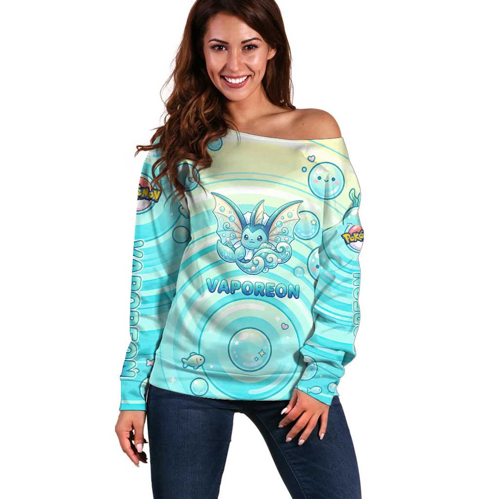 Vaporeon Off Shoulder Sweater Dreamy Ocean Bubble Fantasy Art