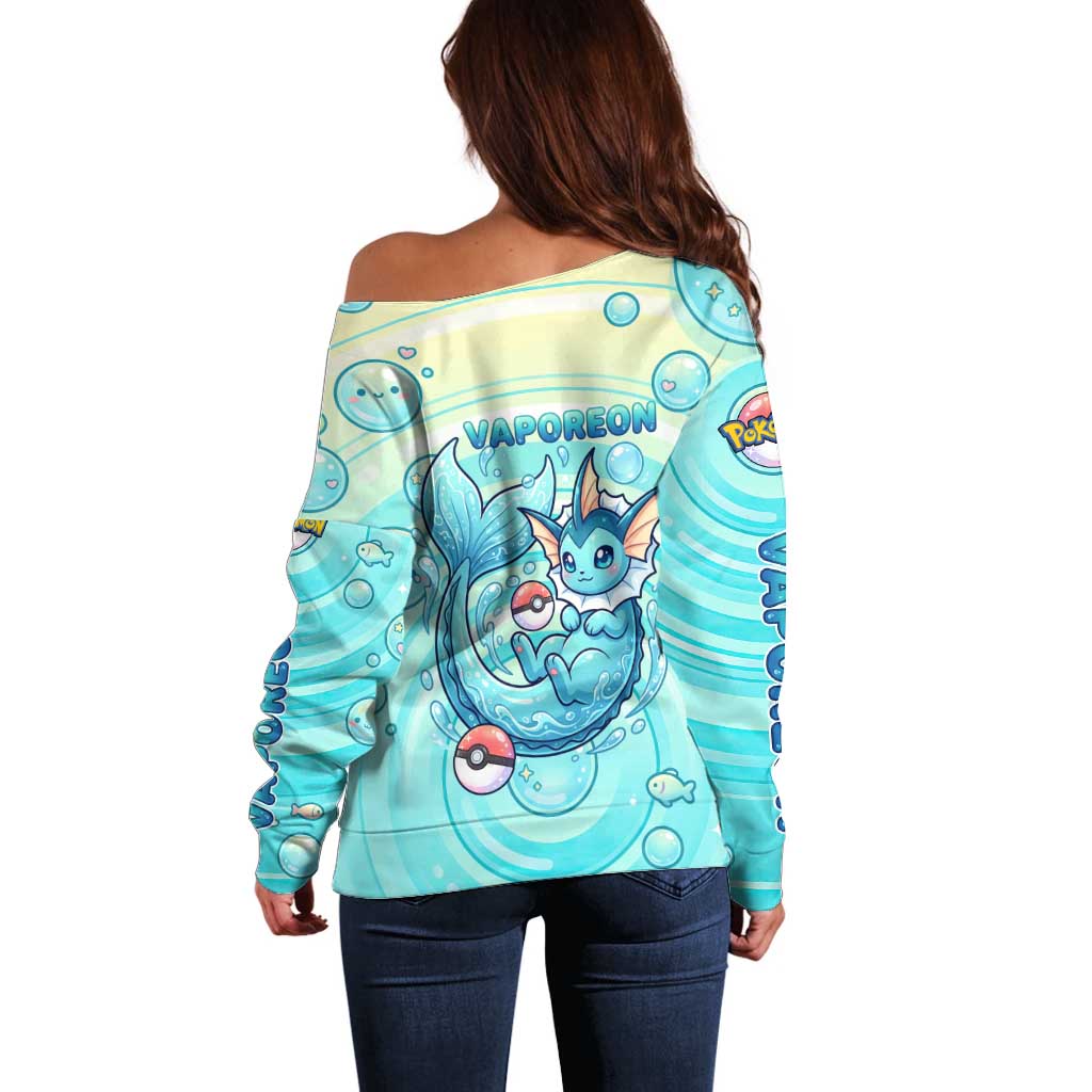 Vaporeon Off Shoulder Sweater Dreamy Ocean Bubble Fantasy Art