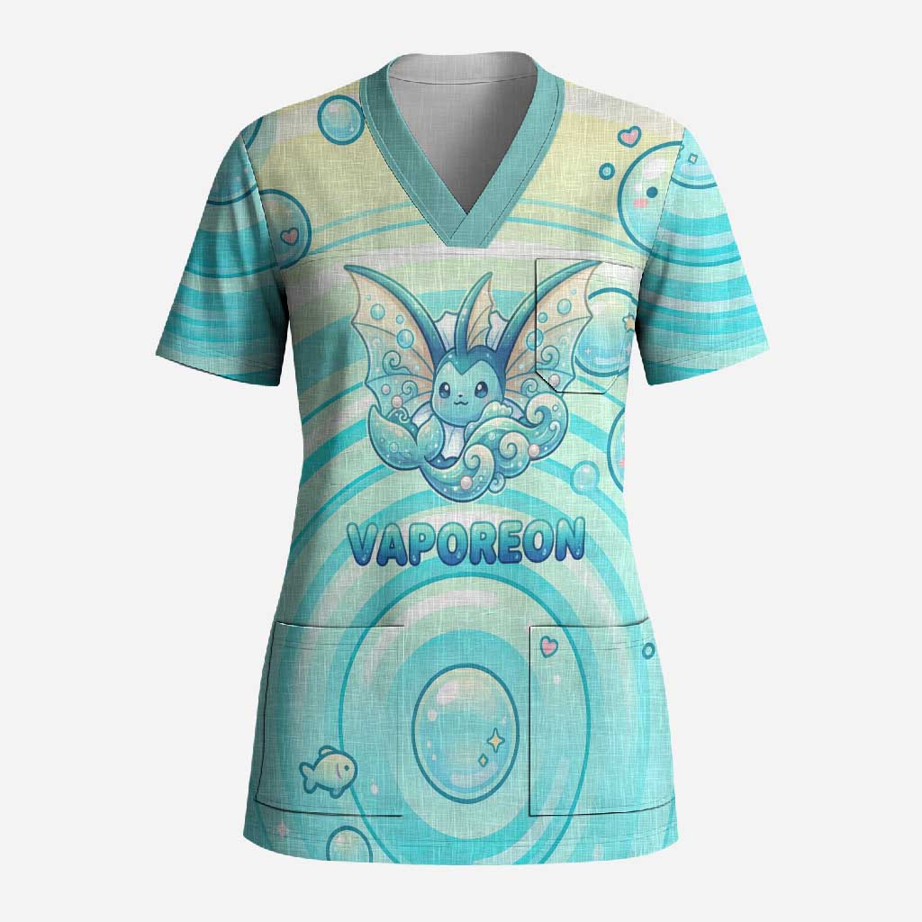 Vaporeon Scrub Top Dreamy Ocean Bubble Fantasy Art