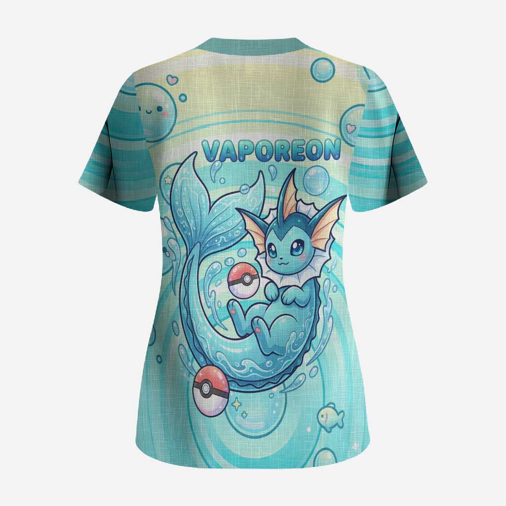 Vaporeon Scrub Top Dreamy Ocean Bubble Fantasy Art