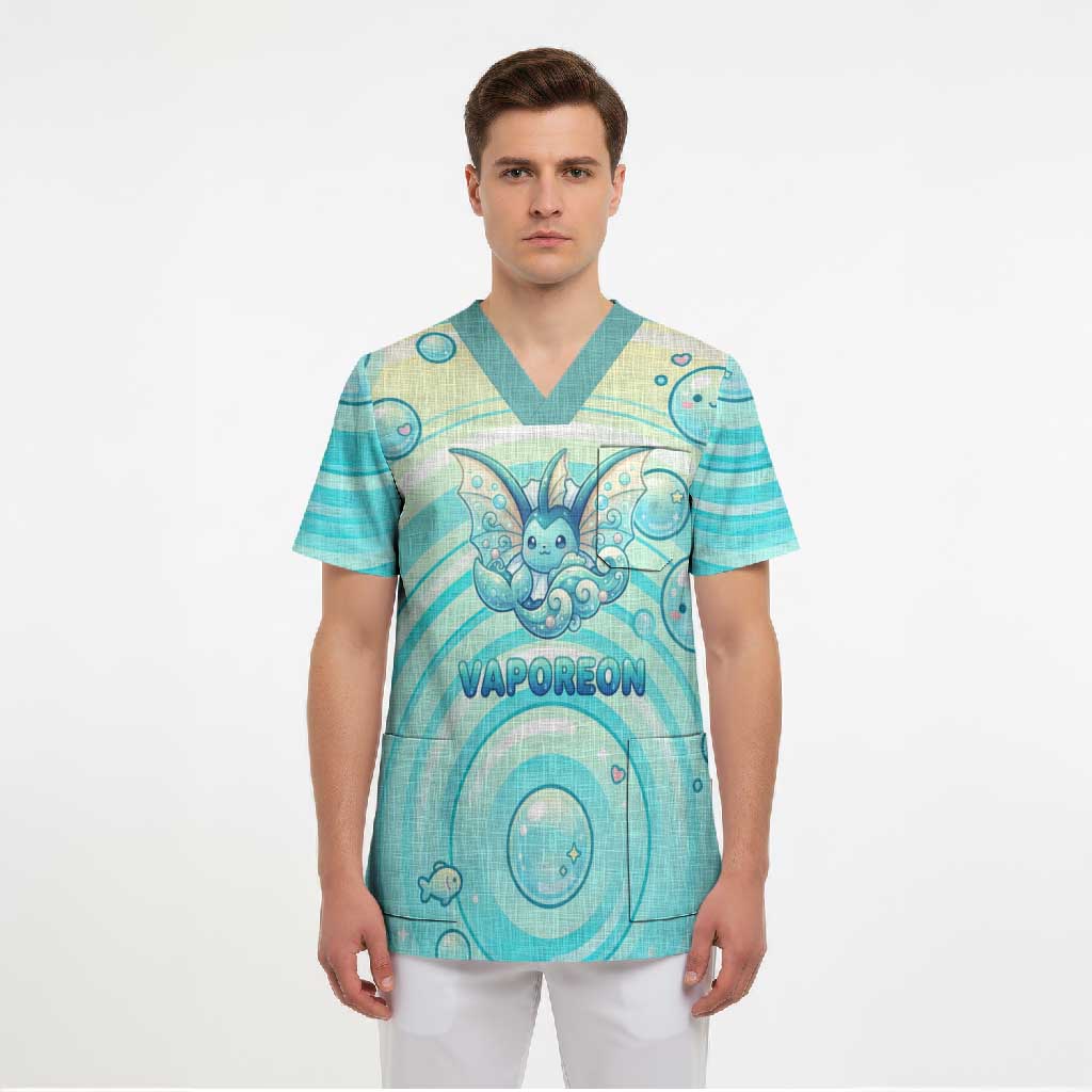 Vaporeon Scrub Top Dreamy Ocean Bubble Fantasy Art