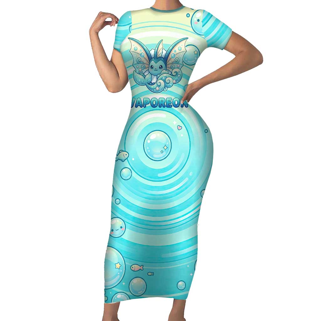 Vaporeon Short Sleeve Bodycon Dress Dreamy Ocean Bubble Fantasy Art