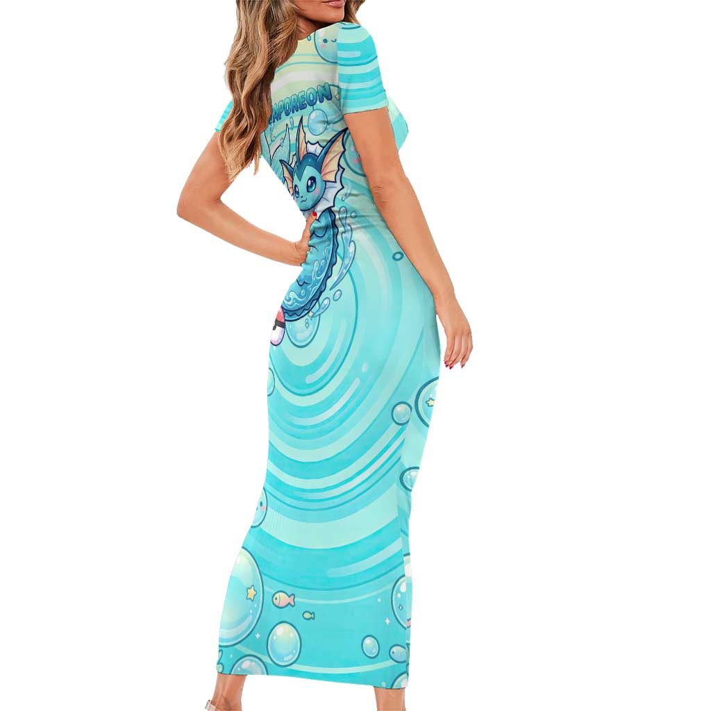 Vaporeon Short Sleeve Bodycon Dress Dreamy Ocean Bubble Fantasy Art