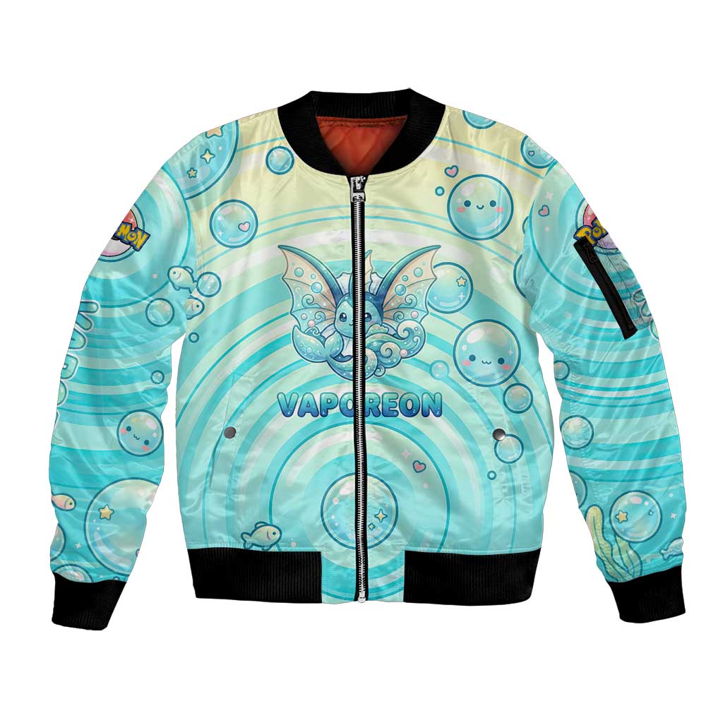 Vaporeon Sleeve Zip Bomber Jacket Dreamy Ocean Bubble Fantasy Art