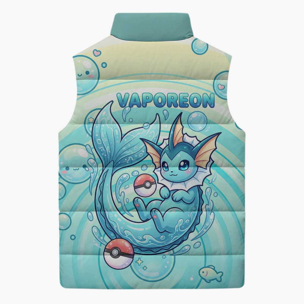Vaporeon Sleeveless Puffer Jacket Dreamy Ocean Bubble Fantasy Art