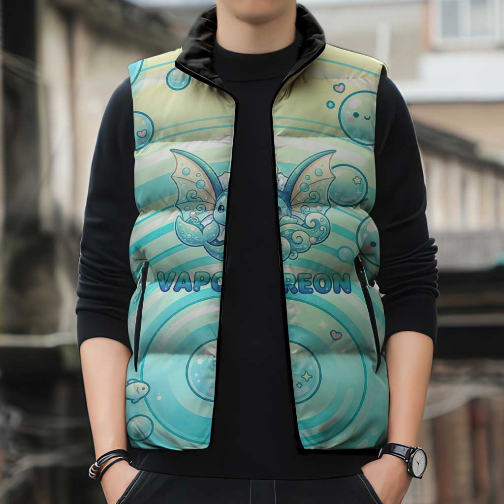 Vaporeon Sleeveless Puffer Jacket Dreamy Ocean Bubble Fantasy Art
