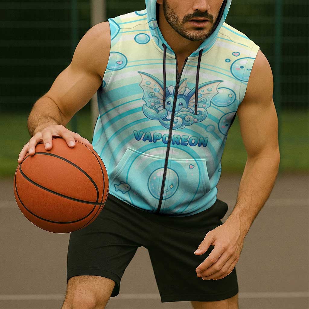 Vaporeon Sleeveless Zip Hoodie Dreamy Ocean Bubble Fantasy Art
