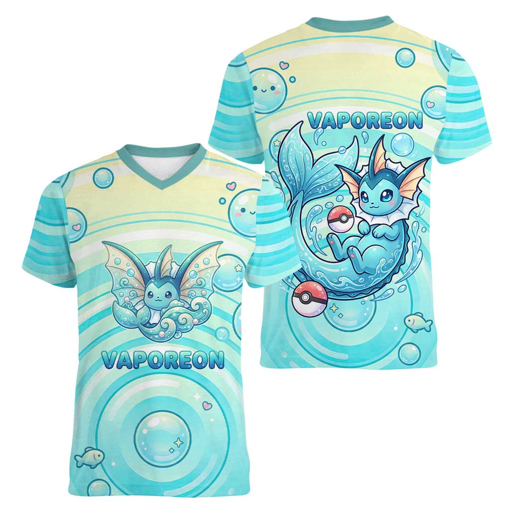 Vaporeon Women V-Neck T-Shirt Dreamy Ocean Bubble Fantasy Art