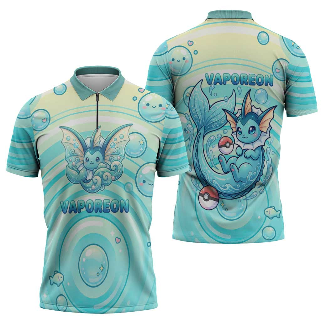 Vaporeon Zipper Polo Shirt Dreamy Ocean Bubble Fantasy Art
