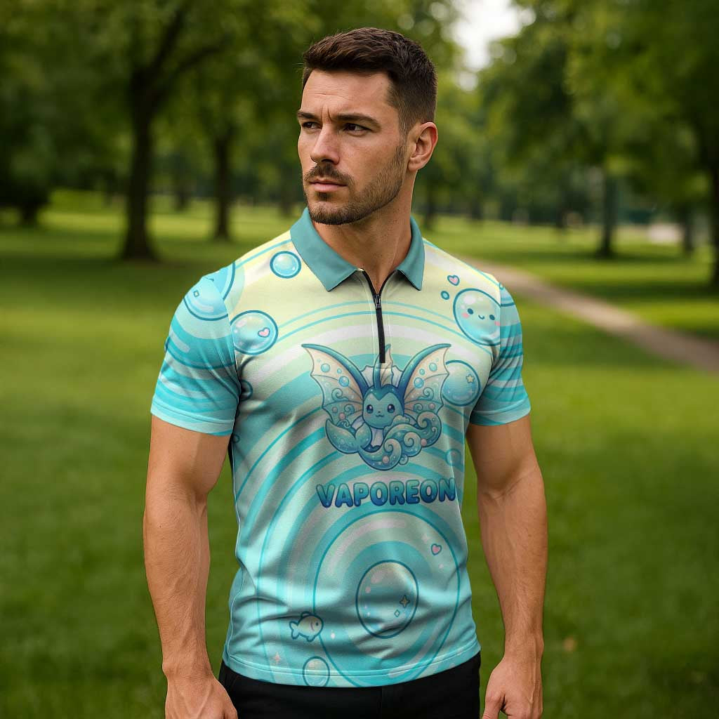 Vaporeon Zipper Polo Shirt Dreamy Ocean Bubble Fantasy Art