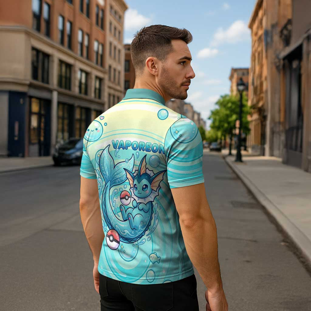 Vaporeon Zipper Polo Shirt Dreamy Ocean Bubble Fantasy Art