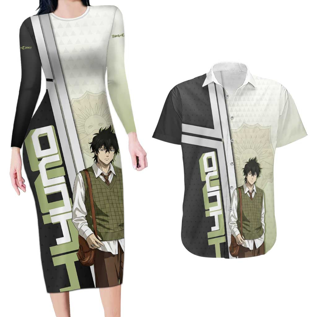 Black Clover Yuno Couples Matching Long Sleeve Bodycon Dress and Hawaiian Shirt Vintage Scholar Anime Style