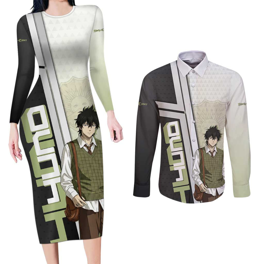 Black Clover Yuno Couples Matching Long Sleeve Bodycon Dress and Long Sleeve Button Shirt Vintage Scholar Anime Style