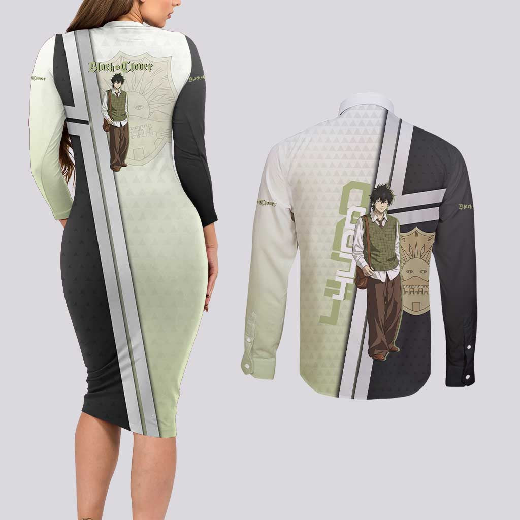 Black Clover Yuno Couples Matching Long Sleeve Bodycon Dress and Long Sleeve Button Shirt Vintage Scholar Anime Style