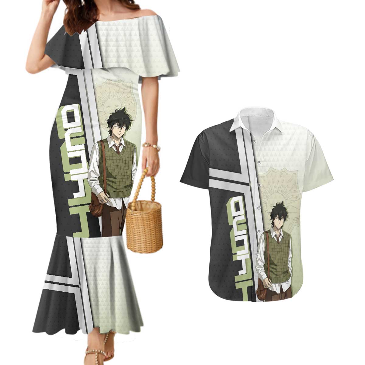 Black Clover Yuno Couples Matching Mermaid Dress and Hawaiian Shirt Vintage Scholar Anime Style