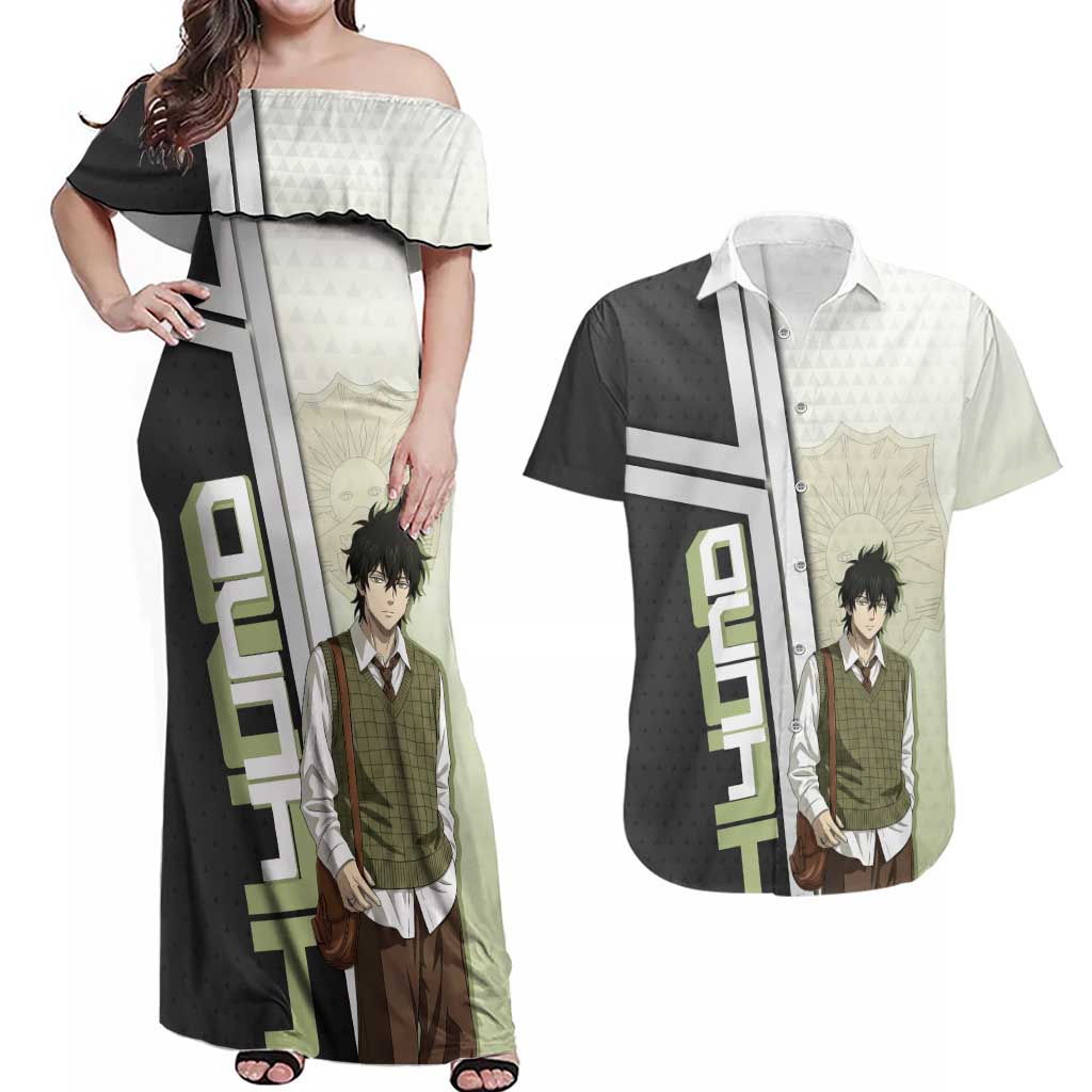 Black Clover Yuno Couples Matching Off Shoulder Maxi Dress and Hawaiian Shirt Vintage Scholar Anime Style