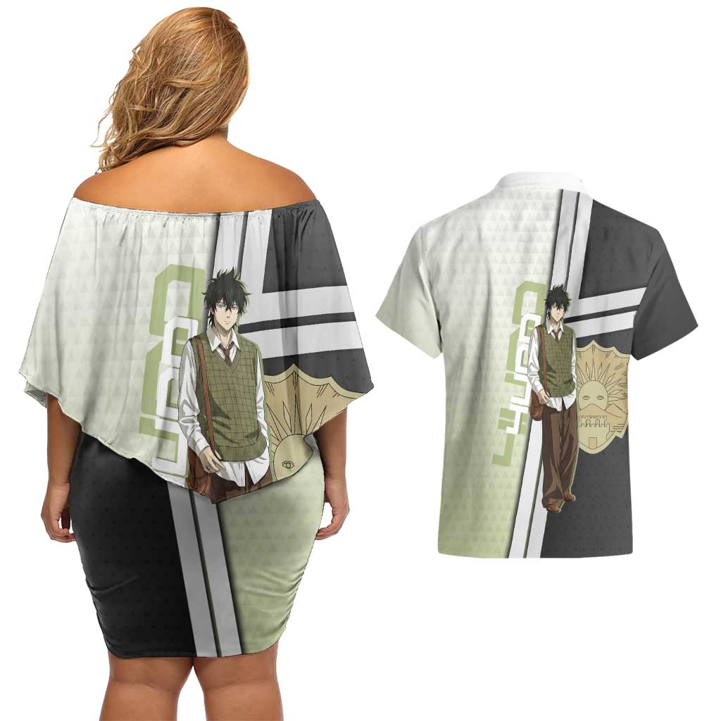 Black Clover Yuno Couples Matching Off Shoulder Short Dress and Hawaiian Shirt Vintage Scholar Anime Style