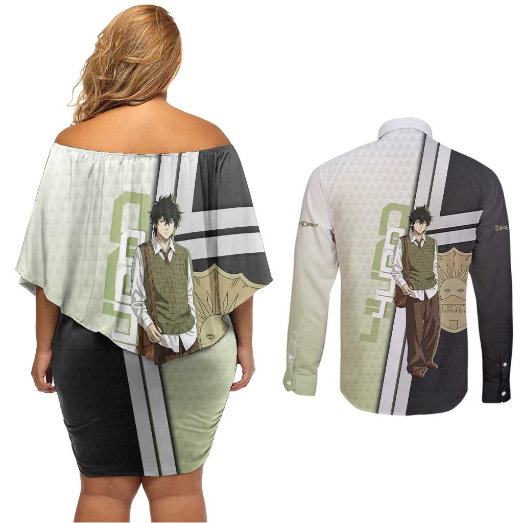 Black Clover Yuno Couples Matching Off Shoulder Short Dress and Long Sleeve Button Shirt Vintage Scholar Anime Style