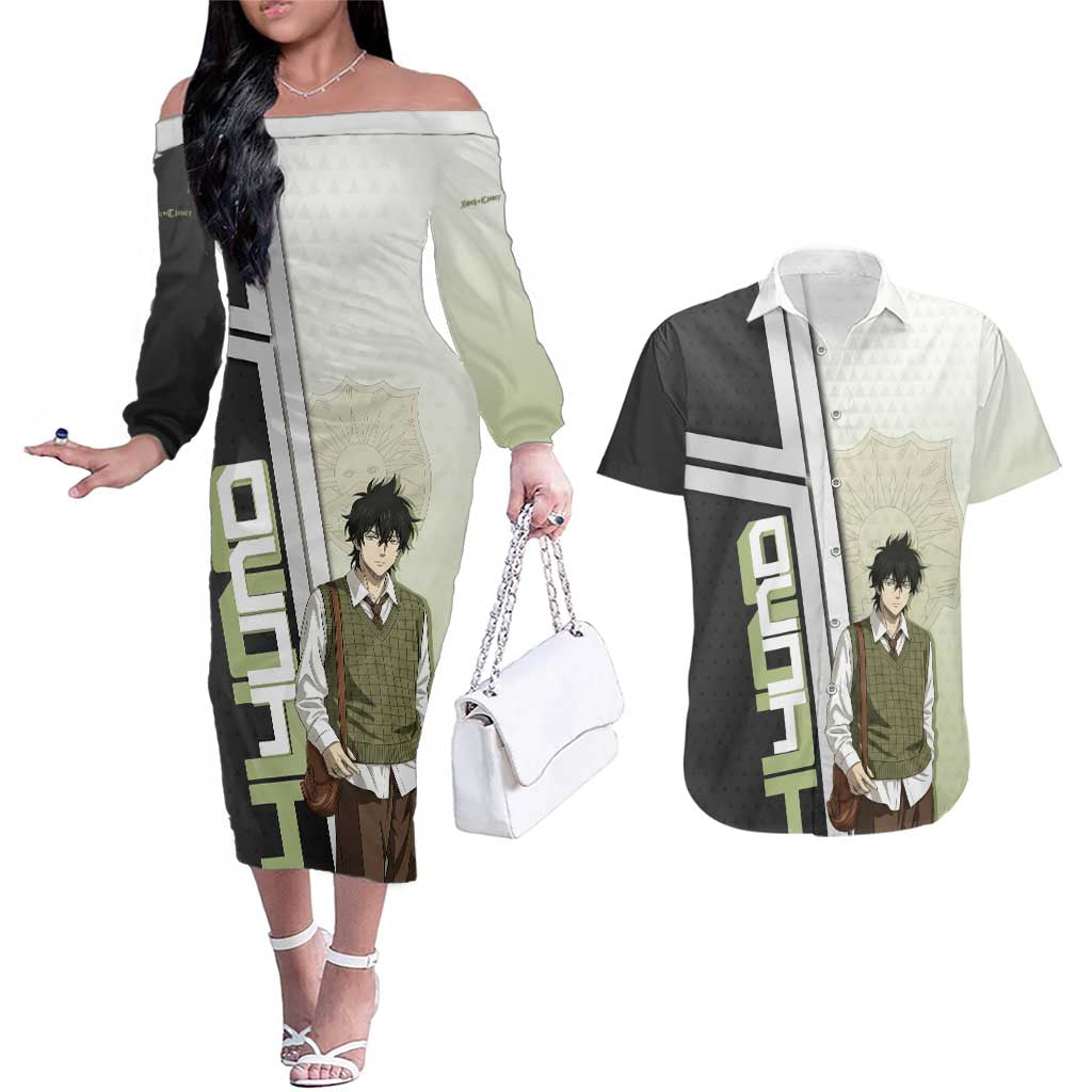 Black Clover Yuno Couples Matching Off The Shoulder Long Sleeve Dress and Hawaiian Shirt Vintage Scholar Anime Style