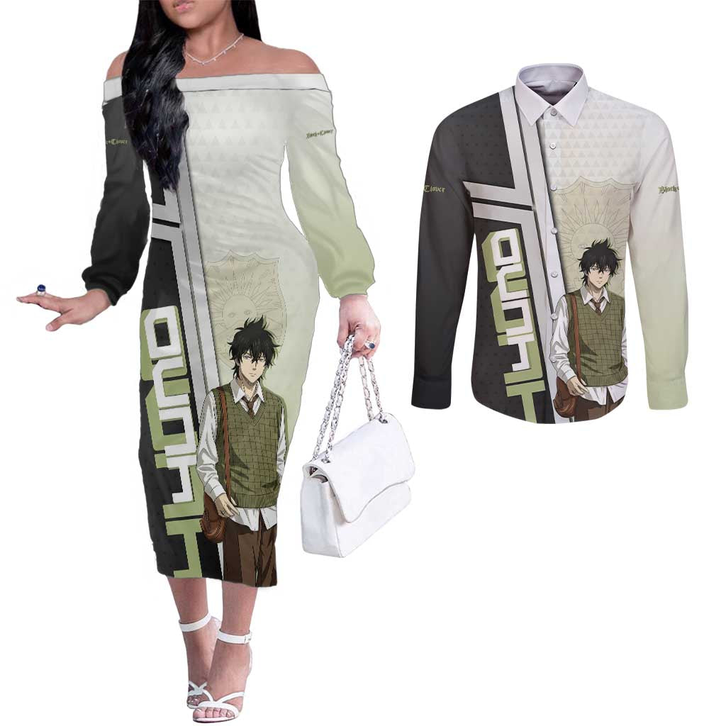 Black Clover Yuno Couples Matching Off The Shoulder Long Sleeve Dress and Long Sleeve Button Shirt Vintage Scholar Anime Style