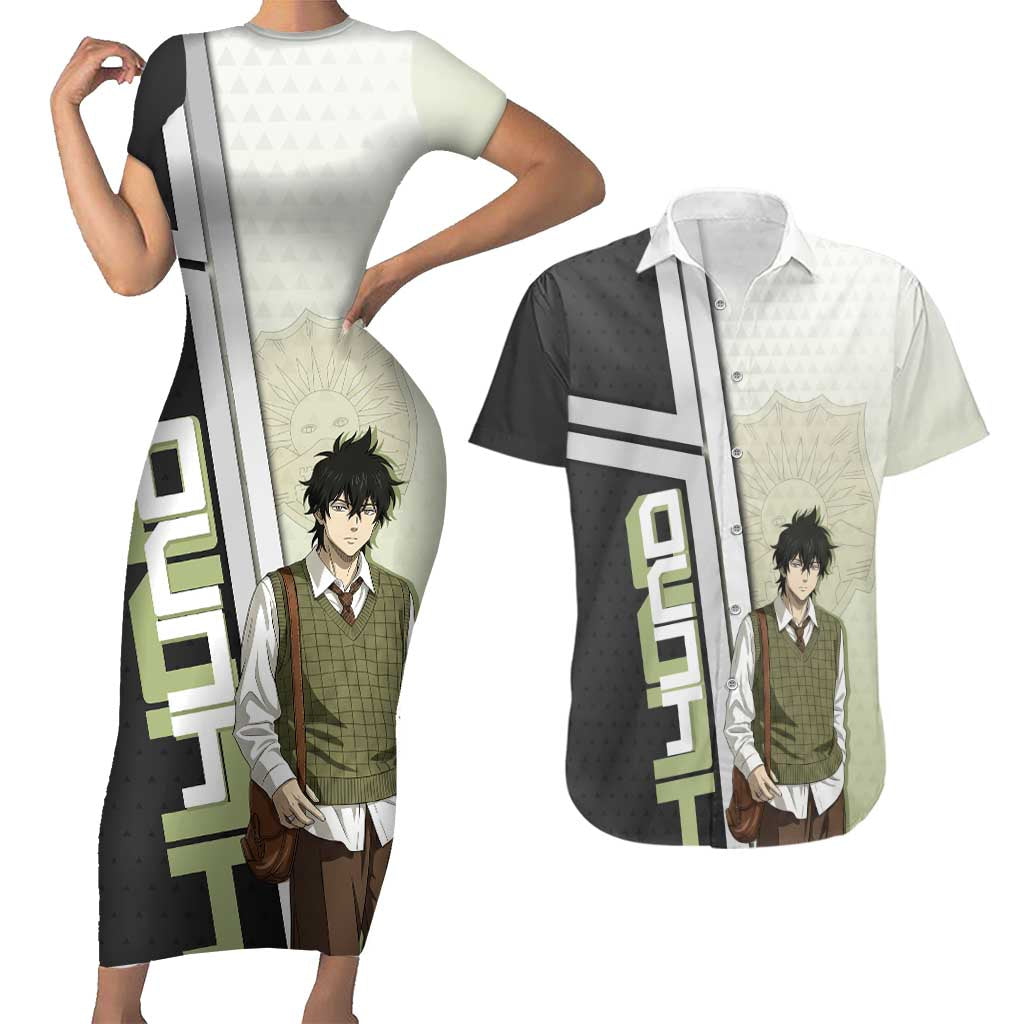 Black Clover Yuno Couples Matching Short Sleeve Bodycon Dress and Hawaiian Shirt Vintage Scholar Anime Style