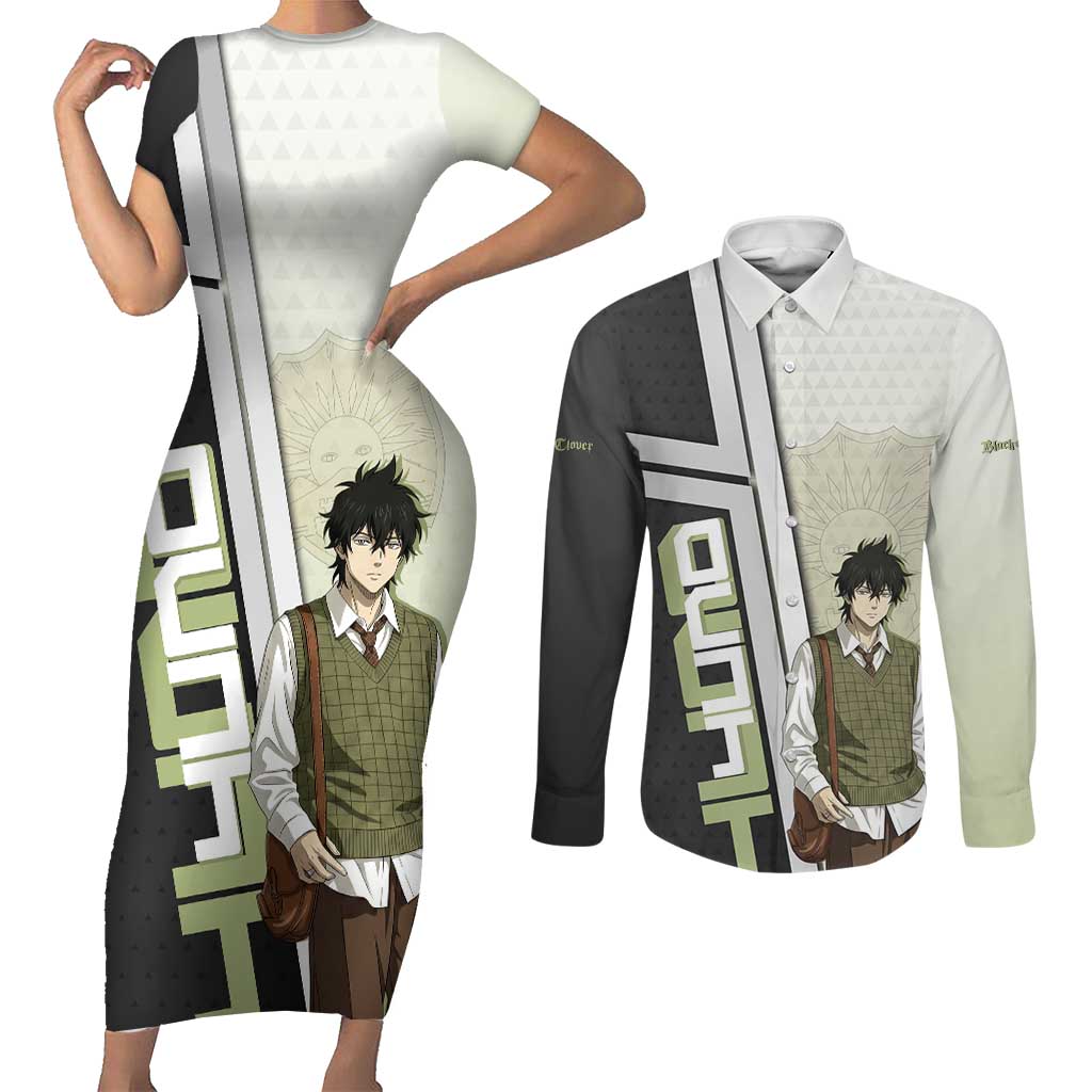 Black Clover Yuno Couples Matching Short Sleeve Bodycon Dress and Long Sleeve Button Shirt Vintage Scholar Anime Style