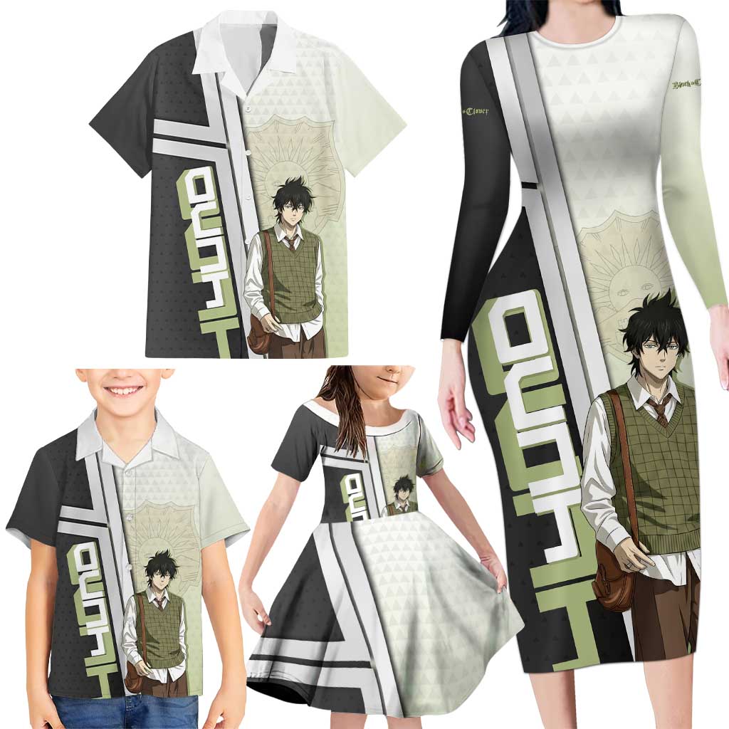 Black Clover Yuno Family Matching Long Sleeve Bodycon Dress and Hawaiian Shirt Vintage Scholar Anime Style