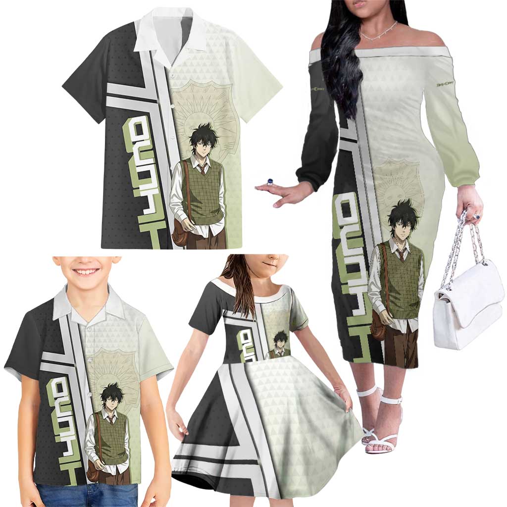 Black Clover Yuno Family Matching Off The Shoulder Long Sleeve Dress and Hawaiian Shirt Vintage Scholar Anime Style