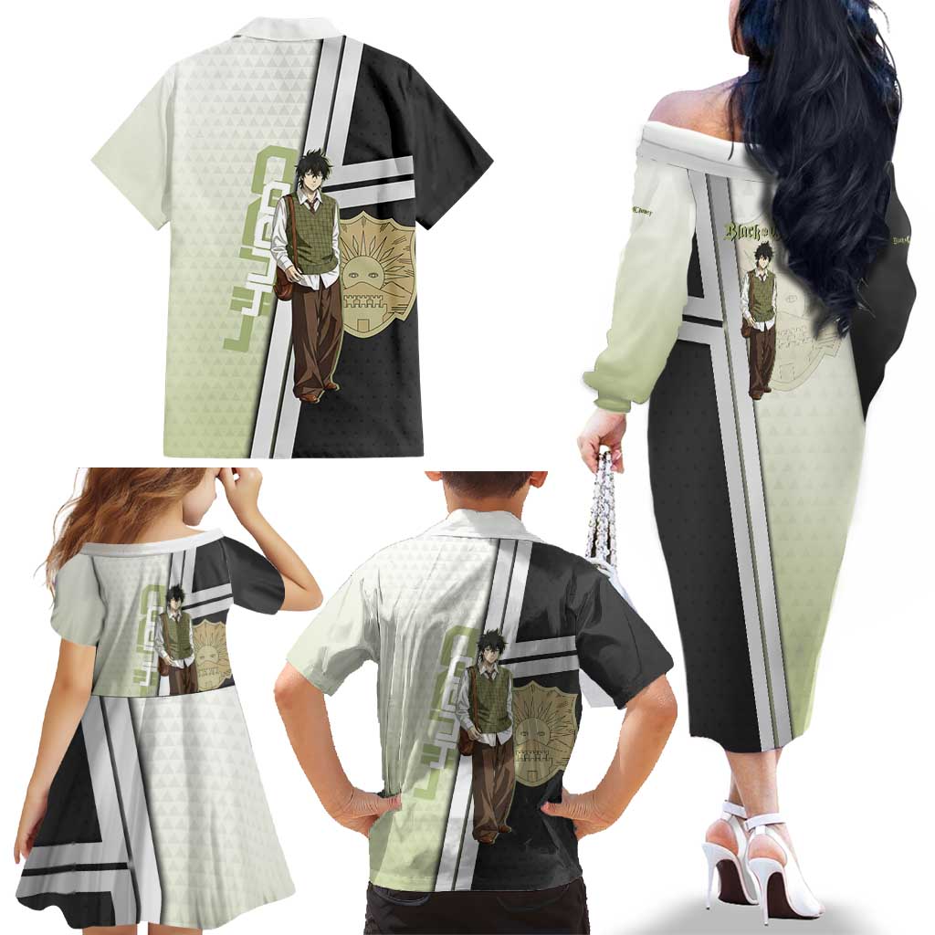 Black Clover Yuno Family Matching Off The Shoulder Long Sleeve Dress and Hawaiian Shirt Vintage Scholar Anime Style