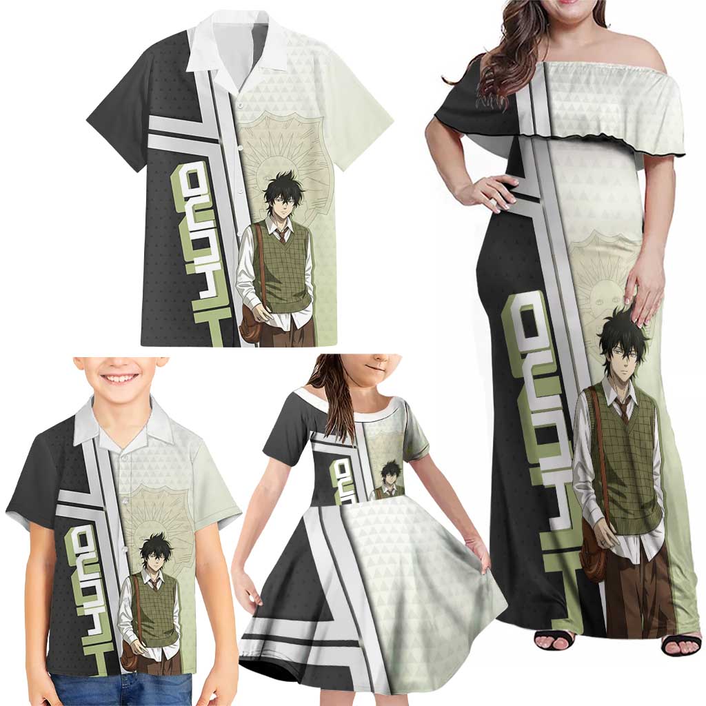 Black Clover Yuno Family Matching Off Shoulder Maxi Dress and Hawaiian Shirt Vintage Scholar Anime Style