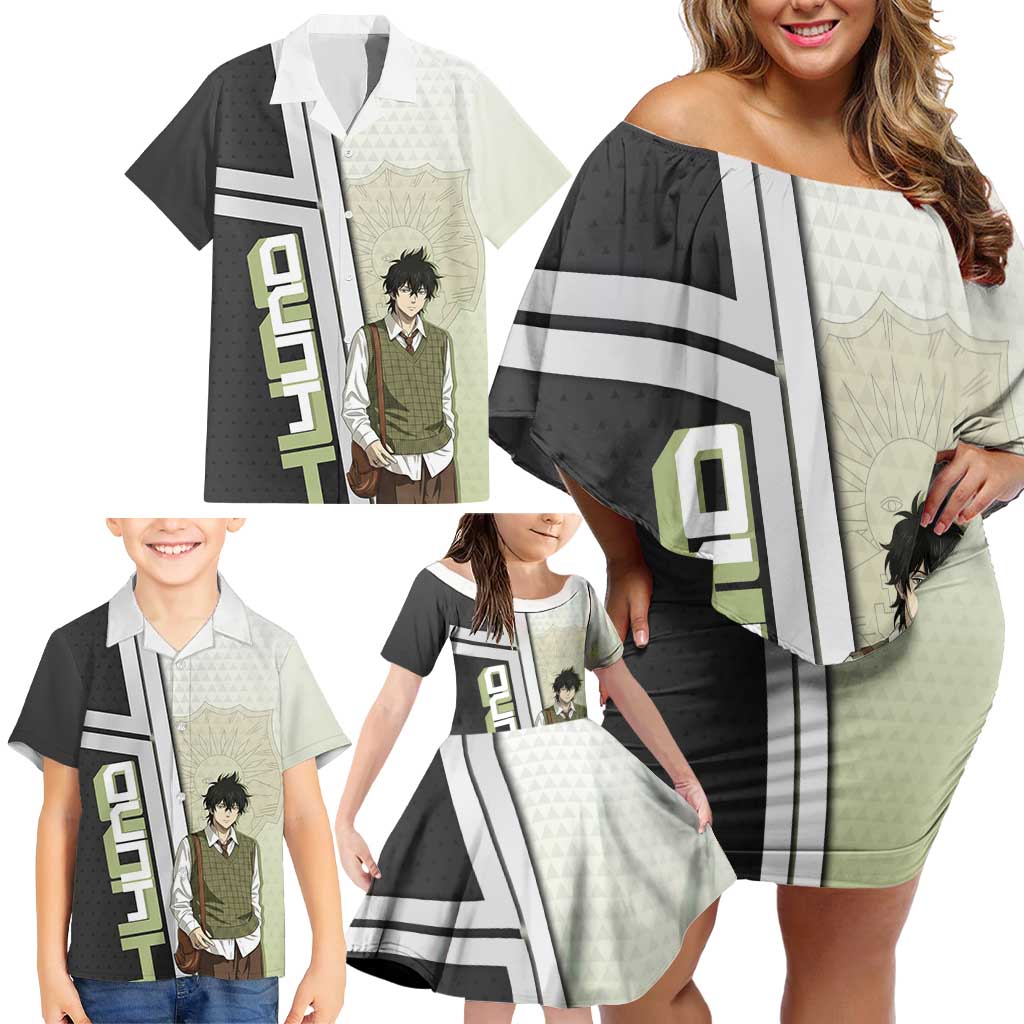 Black Clover Yuno Family Matching Off Shoulder Short Dress and Hawaiian Shirt Vintage Scholar Anime Style