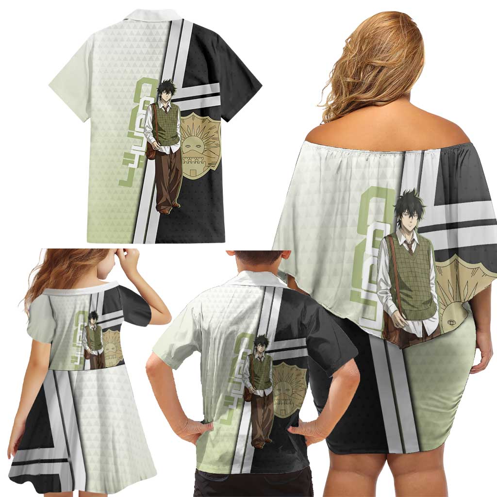 Black Clover Yuno Family Matching Off Shoulder Short Dress and Hawaiian Shirt Vintage Scholar Anime Style