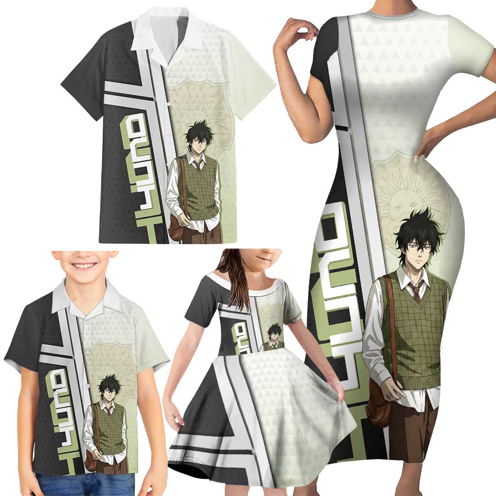 Black Clover Yuno Family Matching Short Sleeve Bodycon Dress and Hawaiian Shirt Vintage Scholar Anime Style
