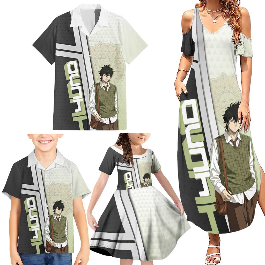 Black Clover Yuno Family Matching Summer Maxi Dress and Hawaiian Shirt Vintage Scholar Anime Style