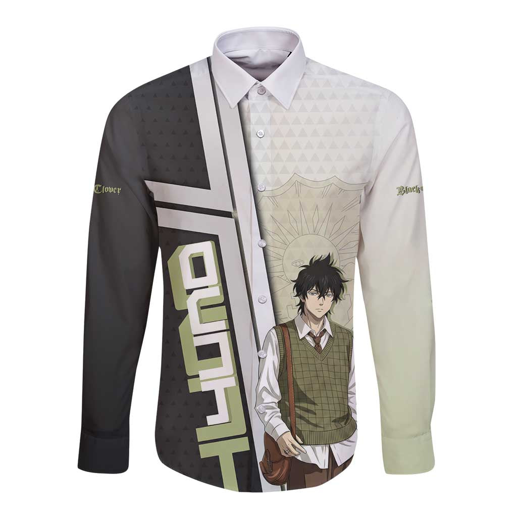 Black Clover Yuno Long Sleeve Button Shirt Vintage Scholar Anime Style