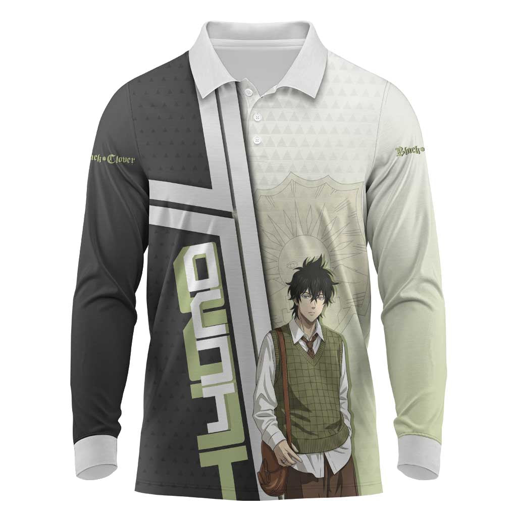 Black Clover Yuno Long Sleeve Polo Shirt Vintage Scholar Anime Style