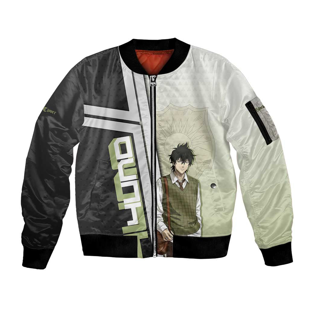 Black Clover Yuno Sleeve Zip Bomber Jacket Vintage Scholar Anime Style