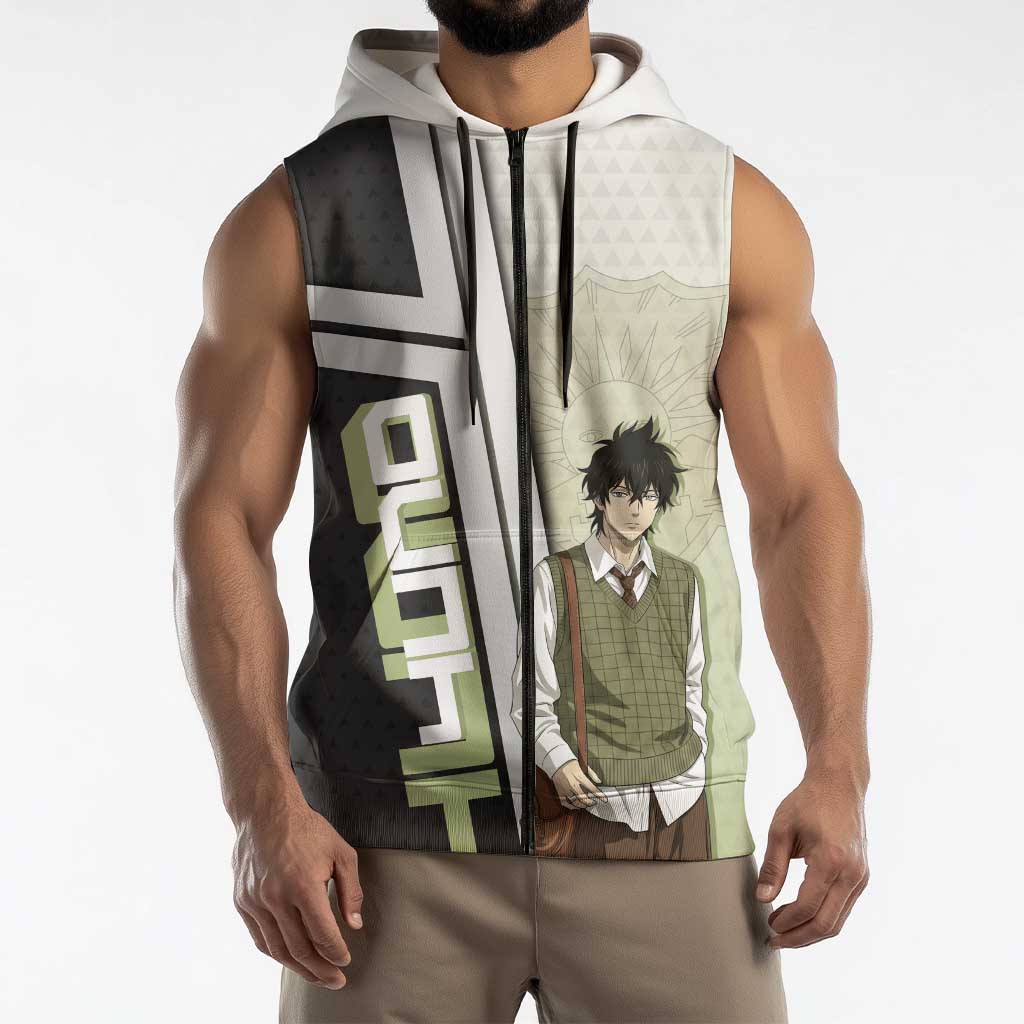 Black Clover Yuno Sleeveless Zip Hoodie Vintage Scholar Anime Style