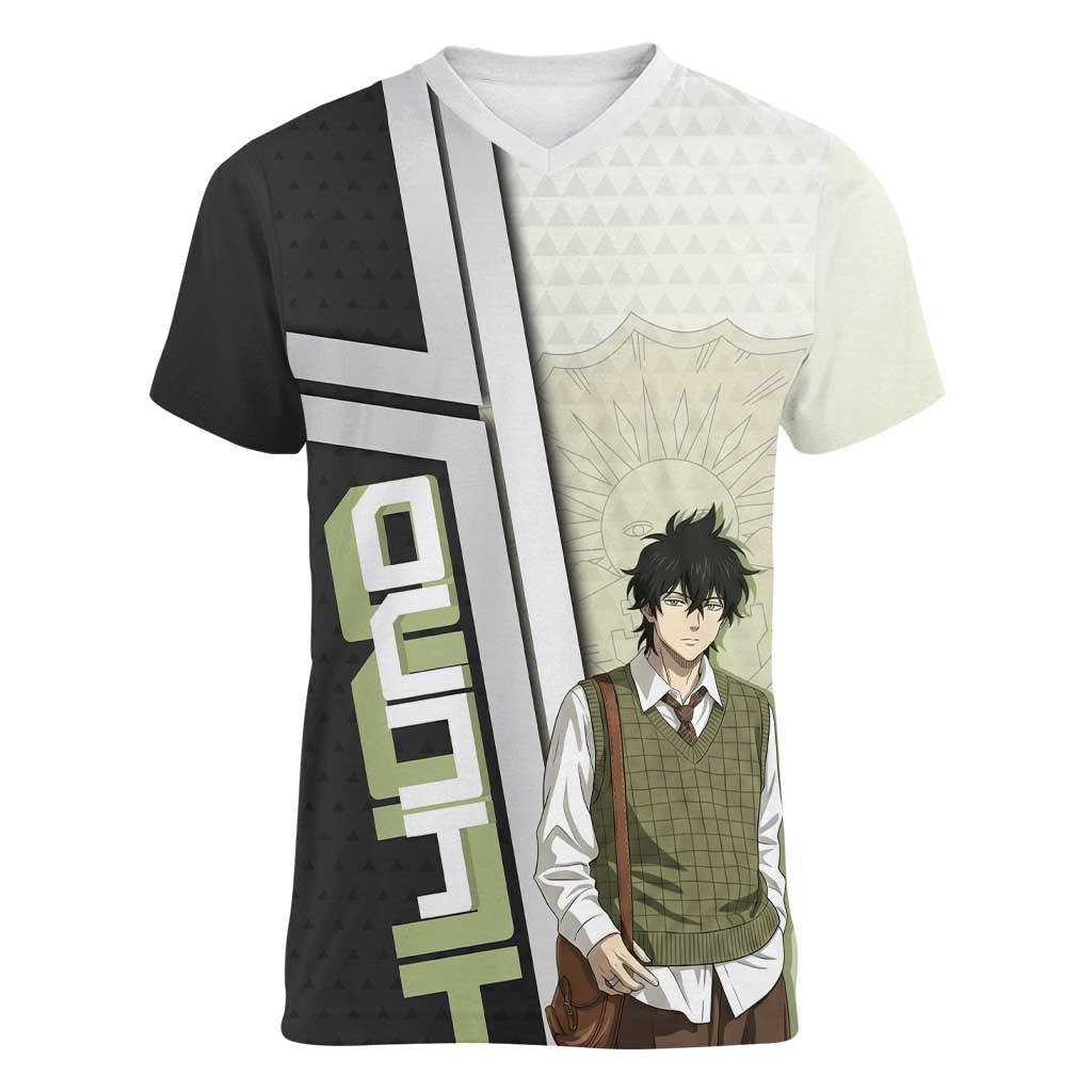 Black Clover Yuno Women V-Neck T-Shirt Vintage Scholar Anime Style