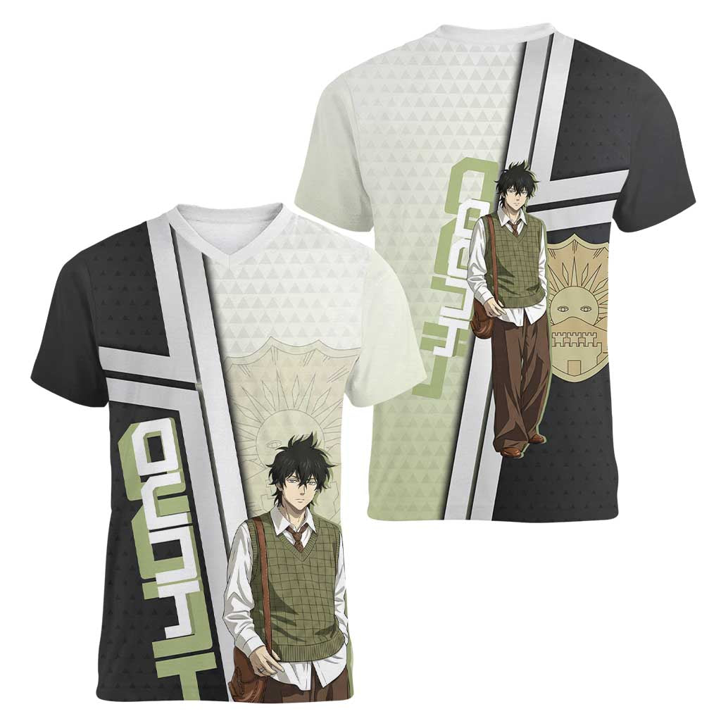 Black Clover Yuno Women V-Neck T-Shirt Vintage Scholar Anime Style